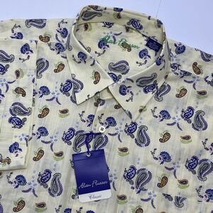 Alan Flusser Men's XL Yellow Purple Green Paisley Short Sleeve Button Up NEW NWT